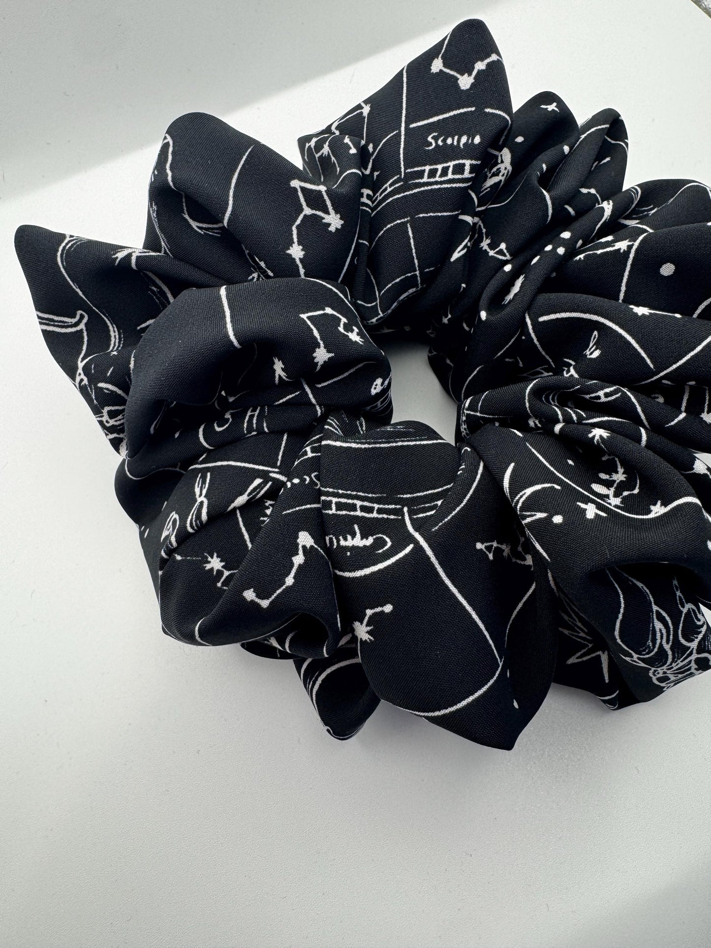 Celestial Moon and Star Black Zodiac Whimsigoth Oversized Jumbo XL Satin Scrunchie | Bridal Gift | Bridesmaid Gift | Gifts for Her