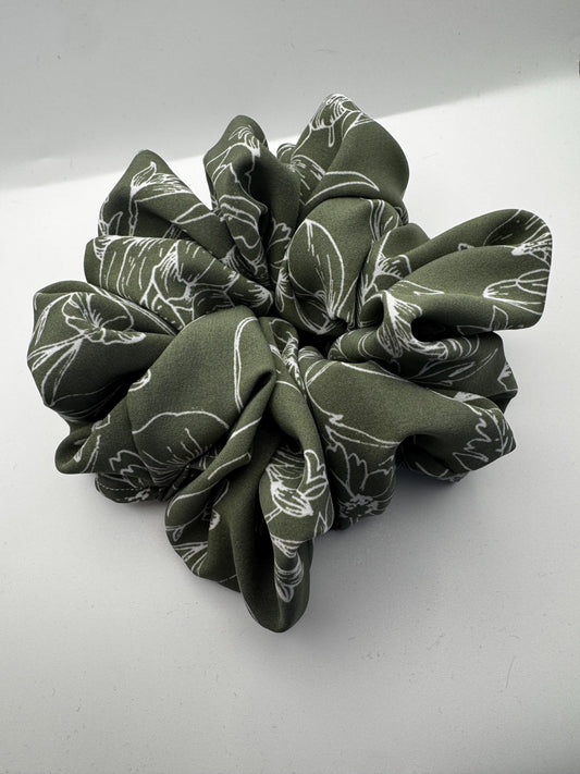 Sage Green Botanical Plant Print Cottagecore Boho Oversized Jumbo XL Satin Scrunchie | Bridal Gift | Bridesmaid Gift | Gifts for Her