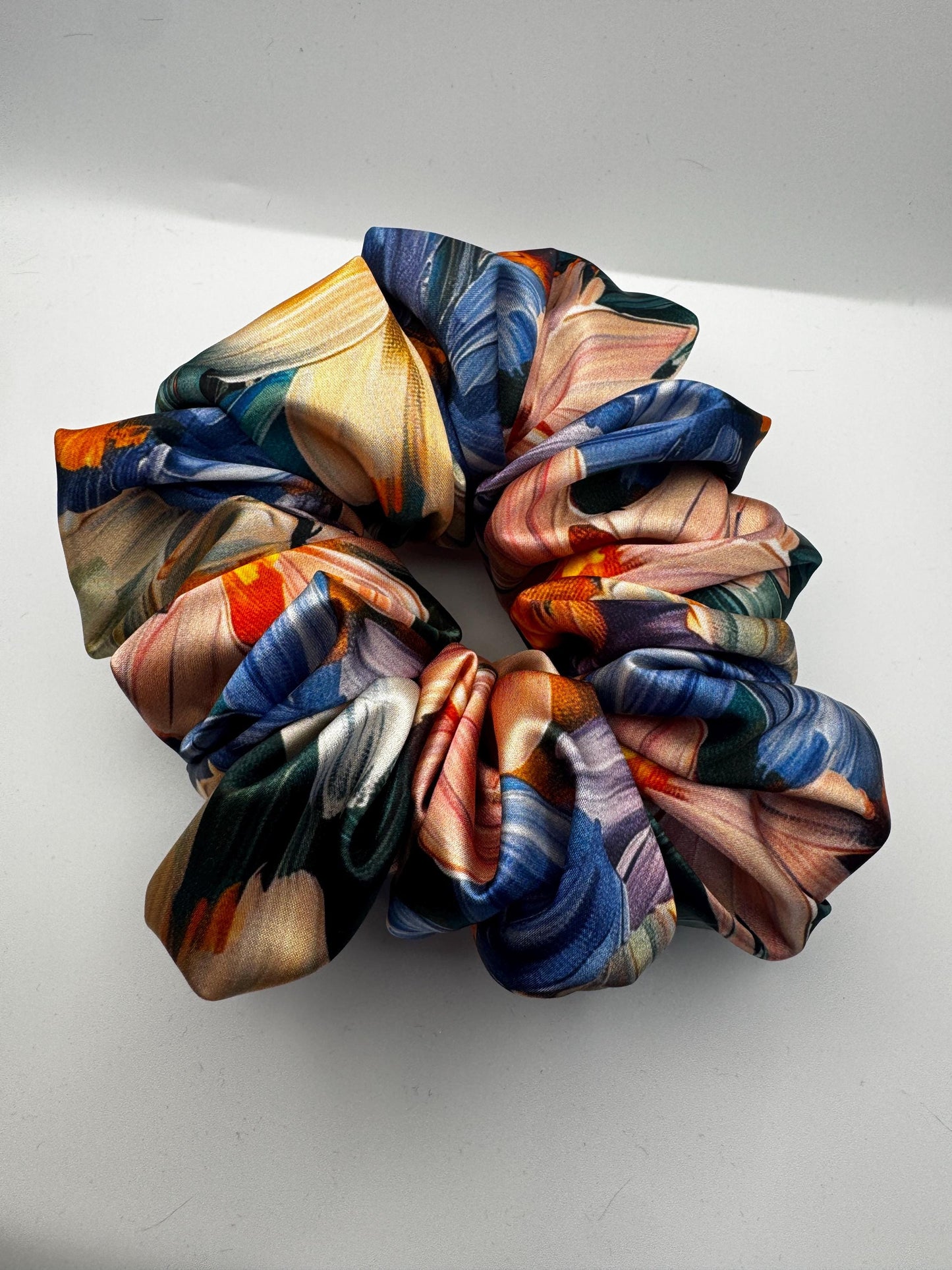 Painted Flower Botanical Plant Print Oversized Jumbo XL Satin Scrunchie | Bridal Gift | Bridesmaid Gift | Gifts for Her
