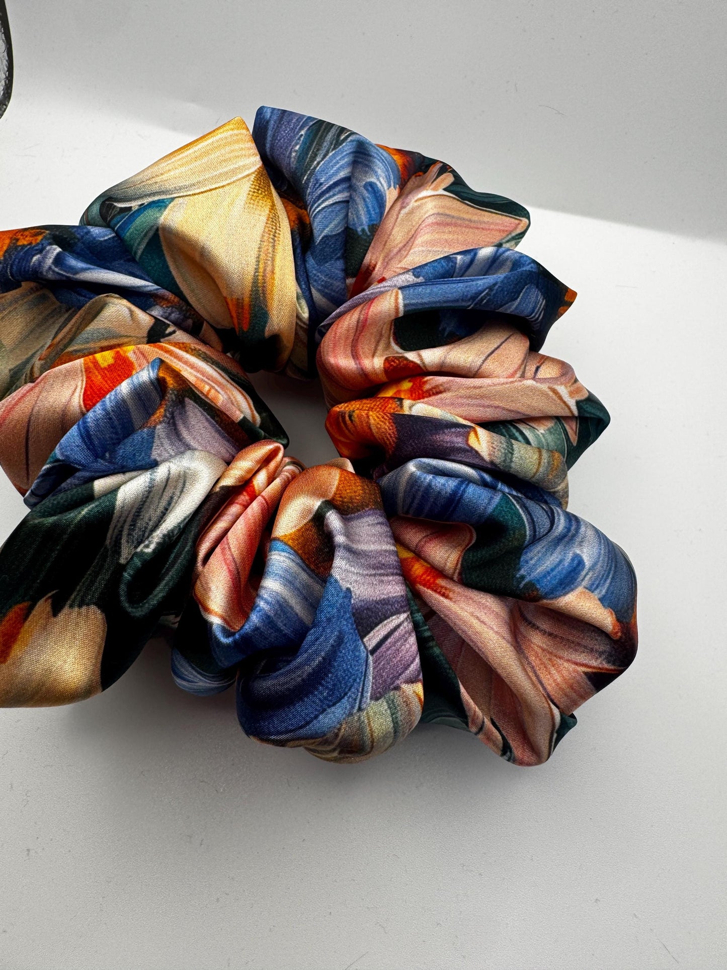 Painted Flower Botanical Plant Print Oversized Jumbo XL Satin Scrunchie | Bridal Gift | Bridesmaid Gift | Gifts for Her