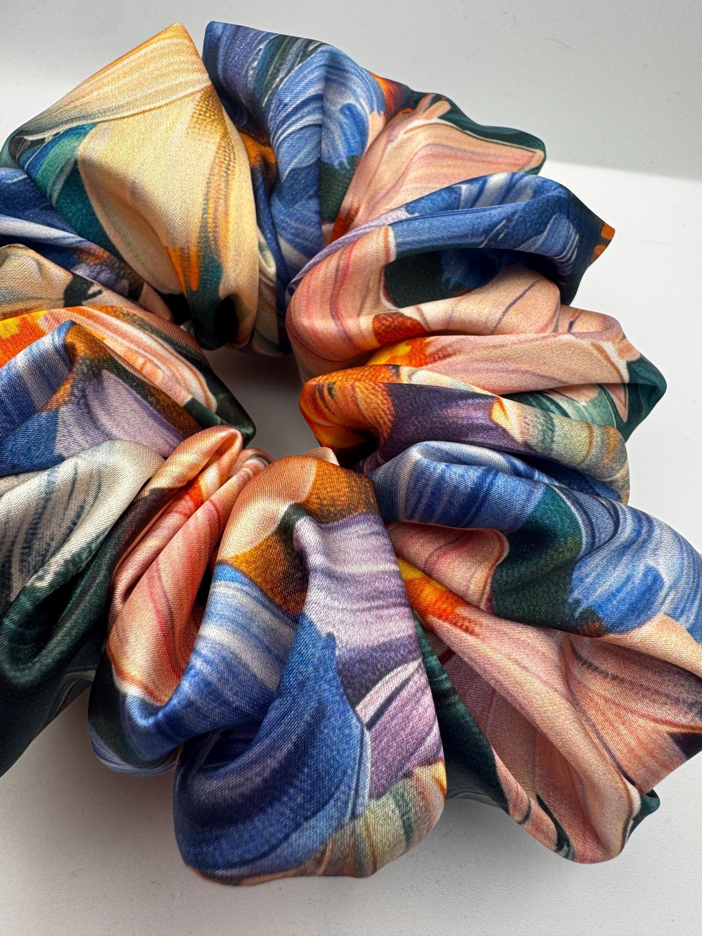 Painted Flower Botanical Plant Print Oversized Jumbo XL Satin Scrunchie | Bridal Gift | Bridesmaid Gift | Gifts for Her
