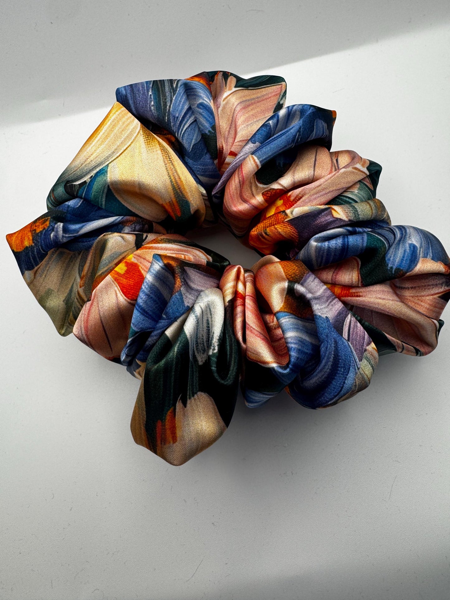 Painted Flower Botanical Plant Print Oversized Jumbo XL Satin Scrunchie | Bridal Gift | Bridesmaid Gift | Gifts for Her