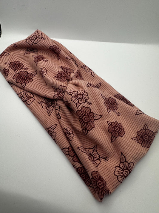 Rose Pink Floral Botanical Plant Print Boho Twist Headband | Soft Headband | Hair Wrap | Headband for Women and Girls
