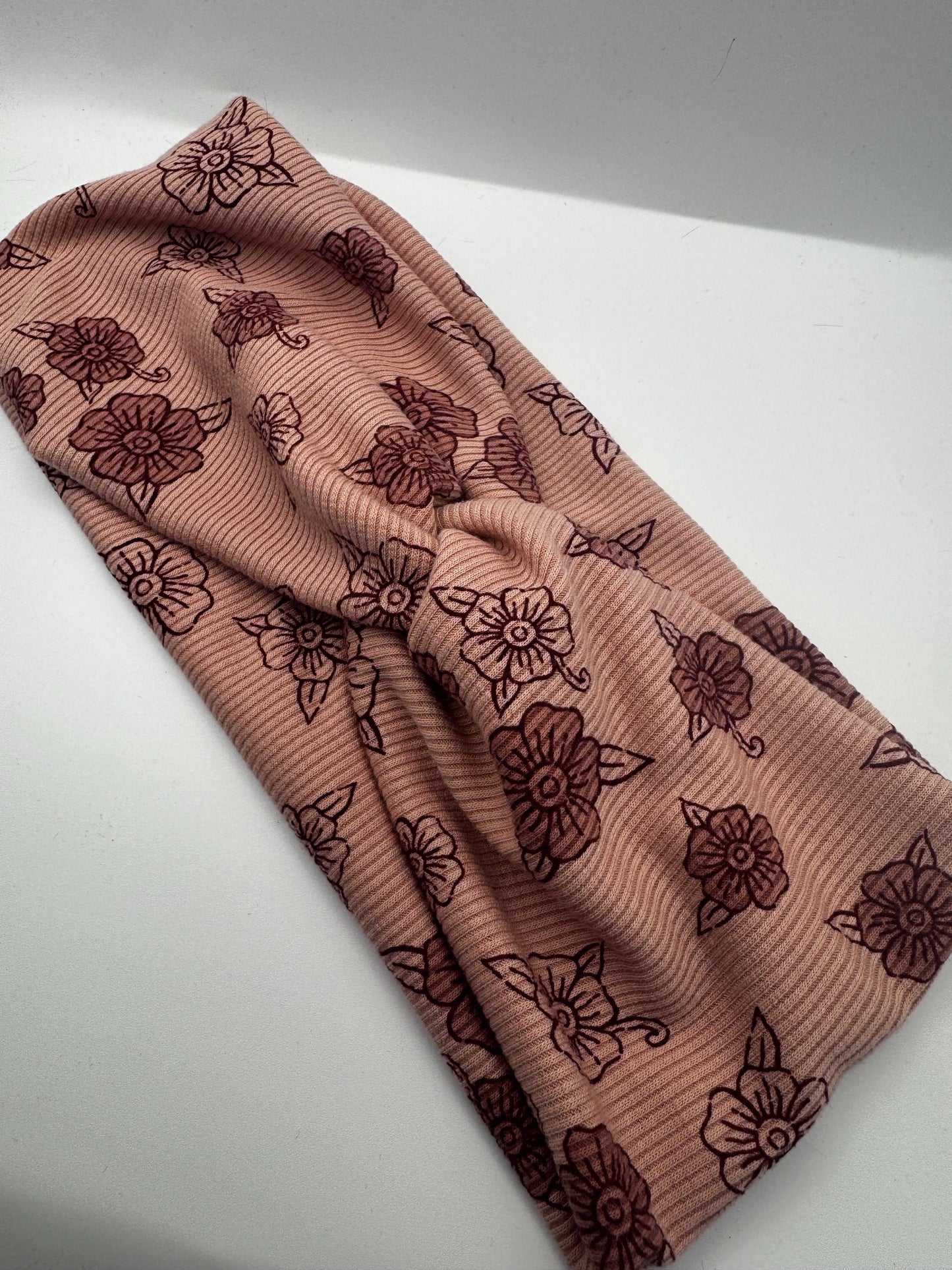 Rose Pink Floral Botanical Plant Print Boho Twist Headband | Soft Headband | Hair Wrap | Headband for Women and Girls