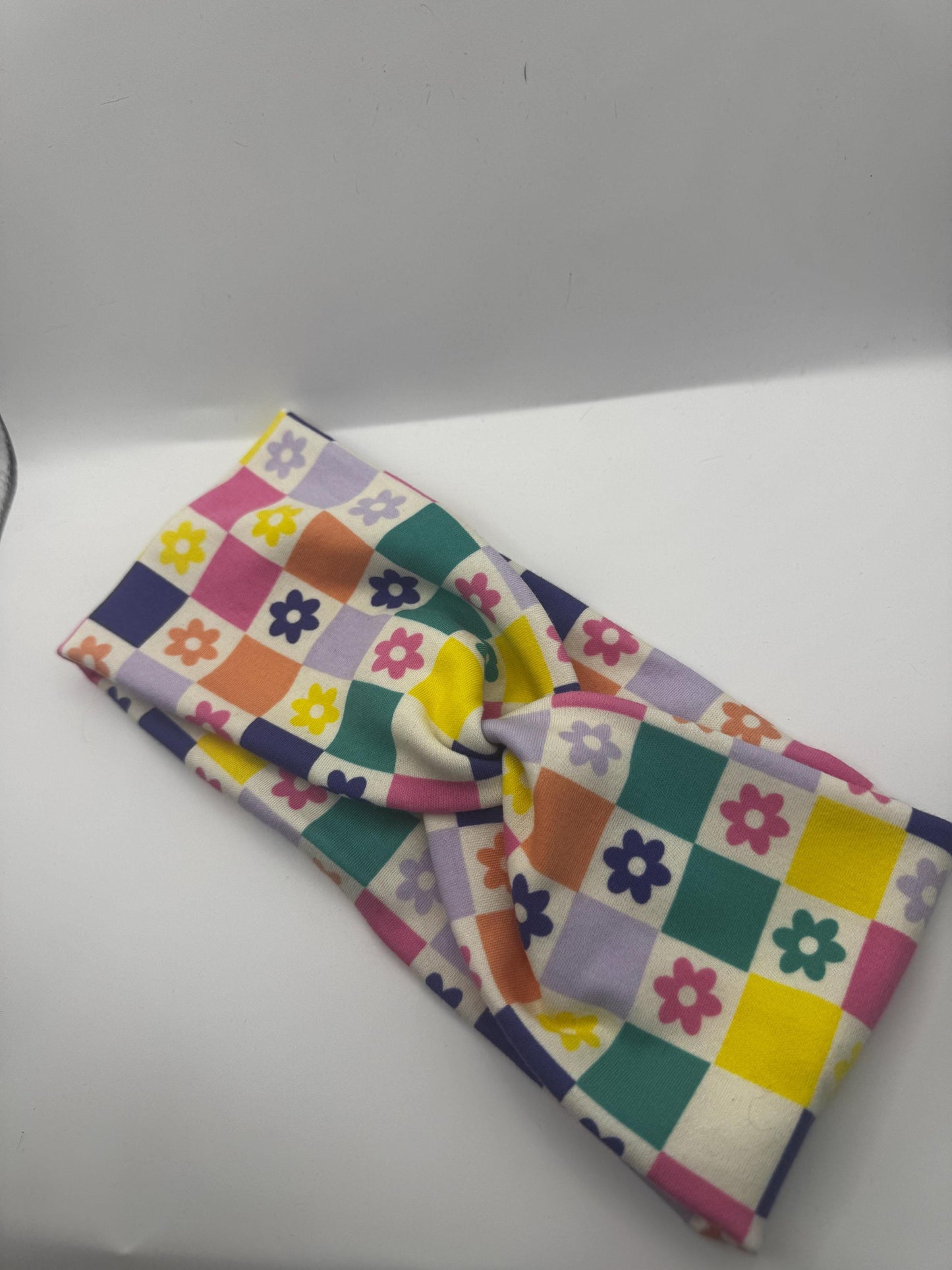 Retro Floral Checkerboard Twist Headband | Soft Headband | Hair Wrap | Headband for Women and Girls