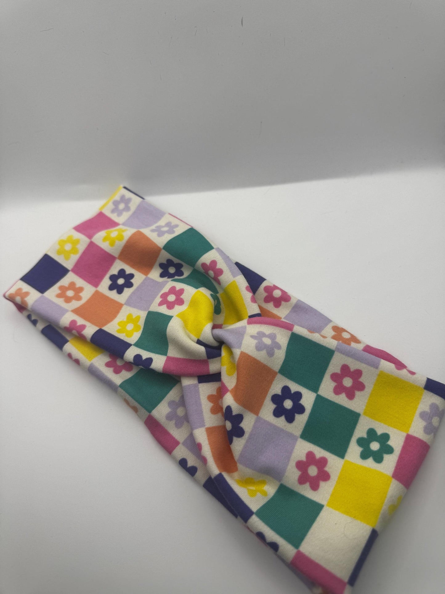 Retro Floral Checkerboard Twist Headband | Soft Headband | Hair Wrap | Headband for Women and Girls