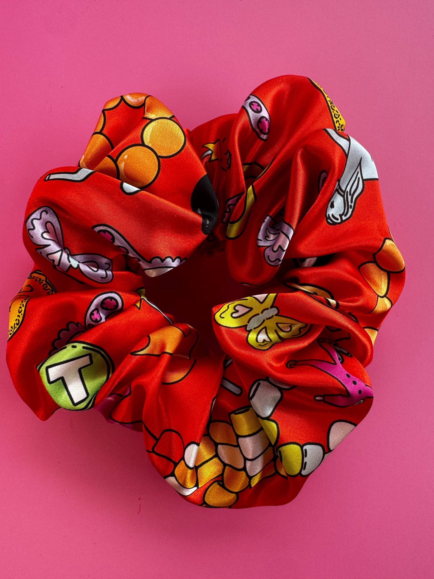 Red Charm Bead Pattern by The Peach Fuzz Oversized Jumbo XL Satin Scrunchie | Bridal Gift | Bridesmaid Gift | Gifts for Her
