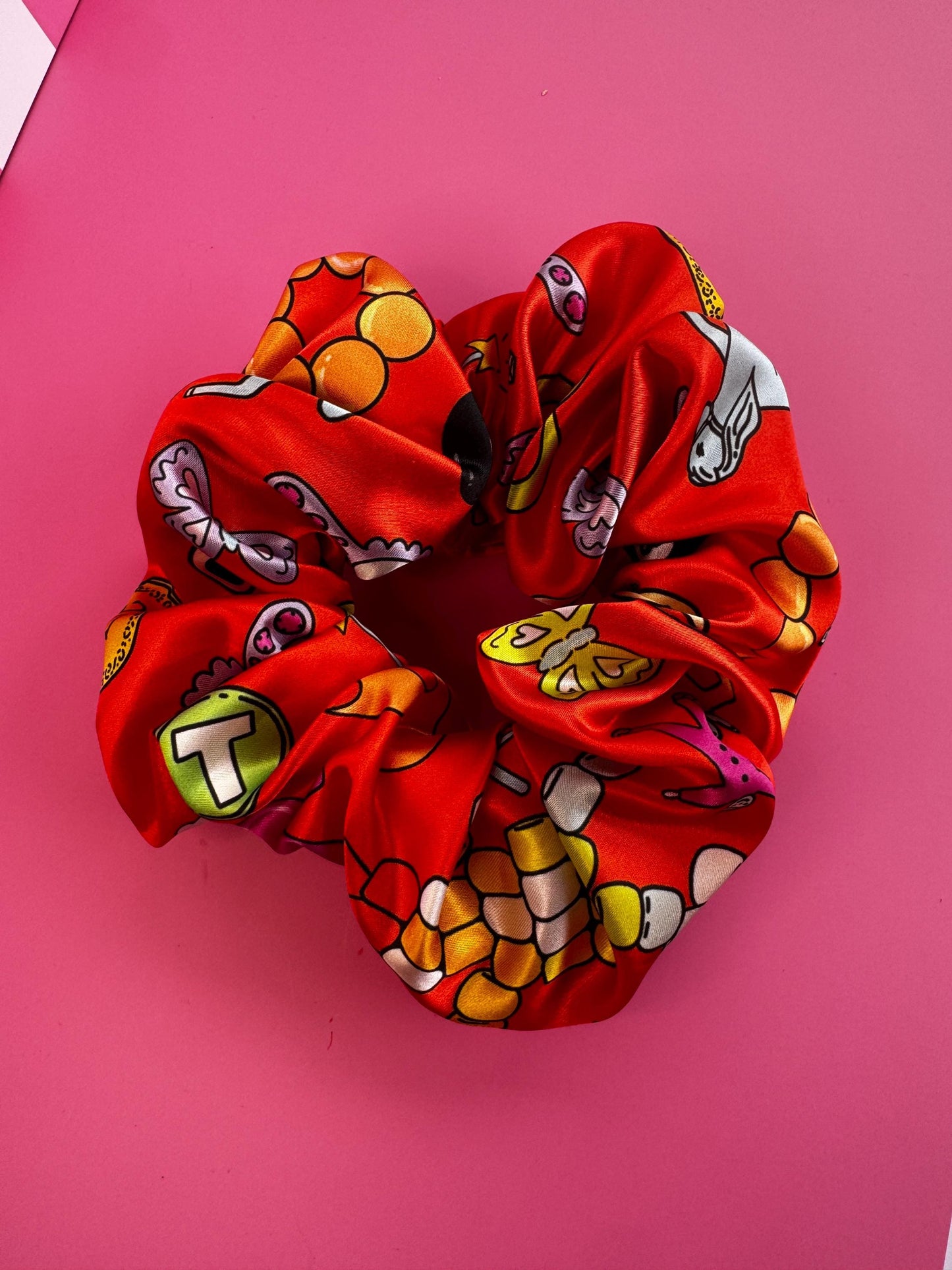 Red Charm Bead Pattern by The Peach Fuzz Oversized Jumbo XL Satin Scrunchie | Bridal Gift | Bridesmaid Gift | Gifts for Her