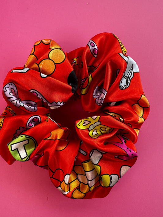 Red Charm Bead Pattern by The Peach Fuzz Oversized Jumbo XL Satin Scrunchie | Bridal Gift | Bridesmaid Gift | Gifts for Her