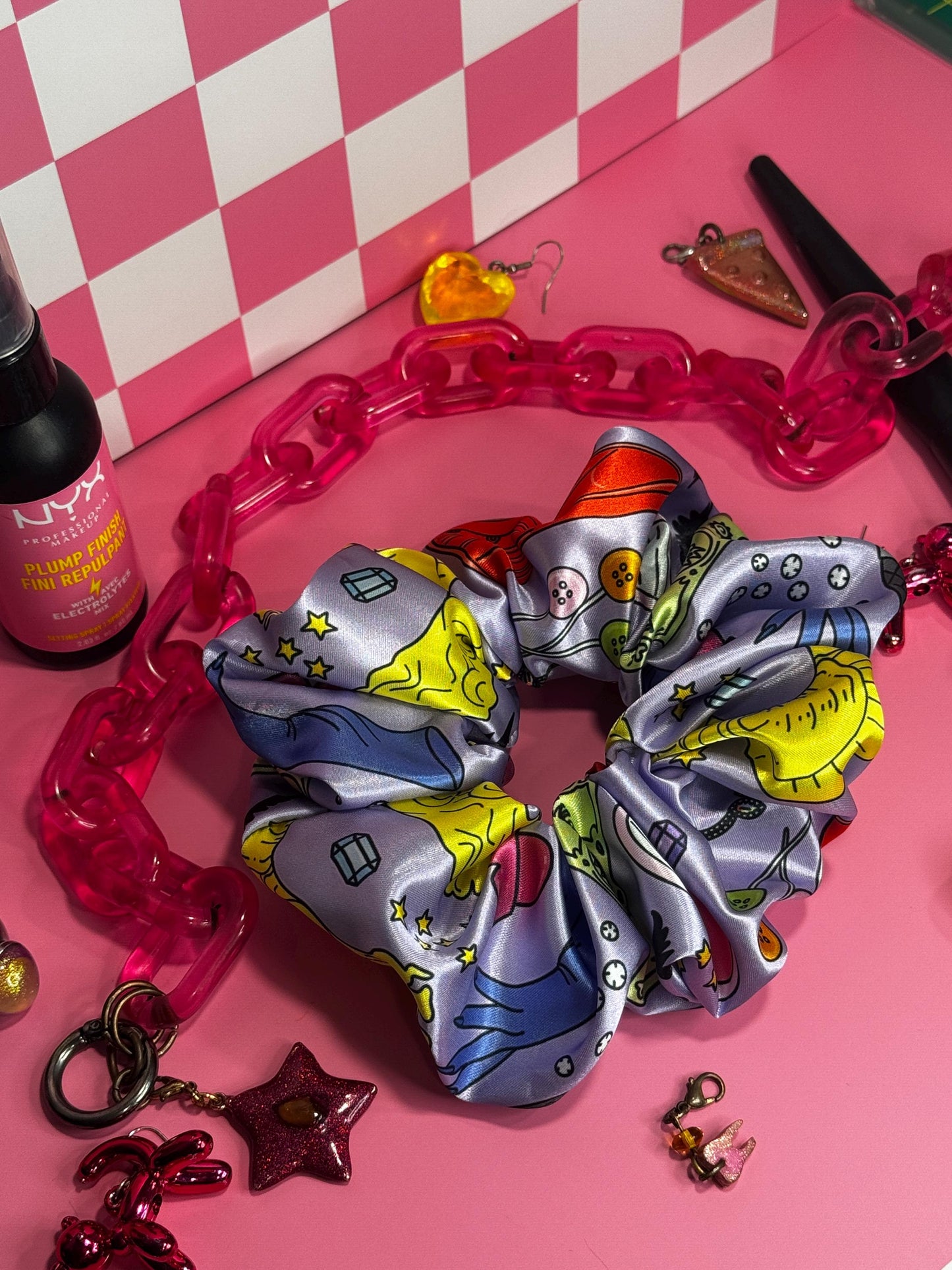 Purple Drag Queen Pattern by The Peach Fuzz Oversized Jumbo XL Satin Scrunchie | Bridal Gift | Bridesmaid Gift | Gifts for Her