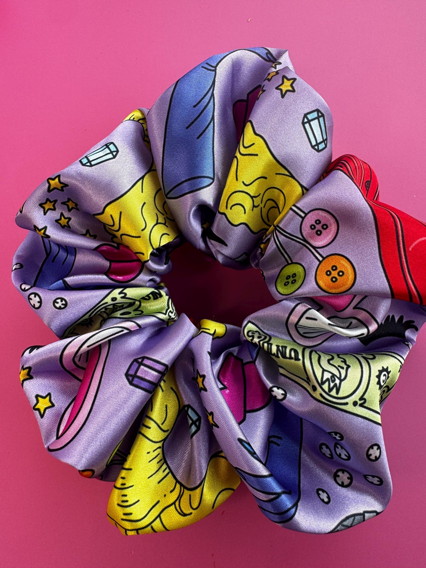 Purple Drag Queen Pattern by The Peach Fuzz Oversized Jumbo XL Satin Scrunchie | Bridal Gift | Bridesmaid Gift | Gifts for Her