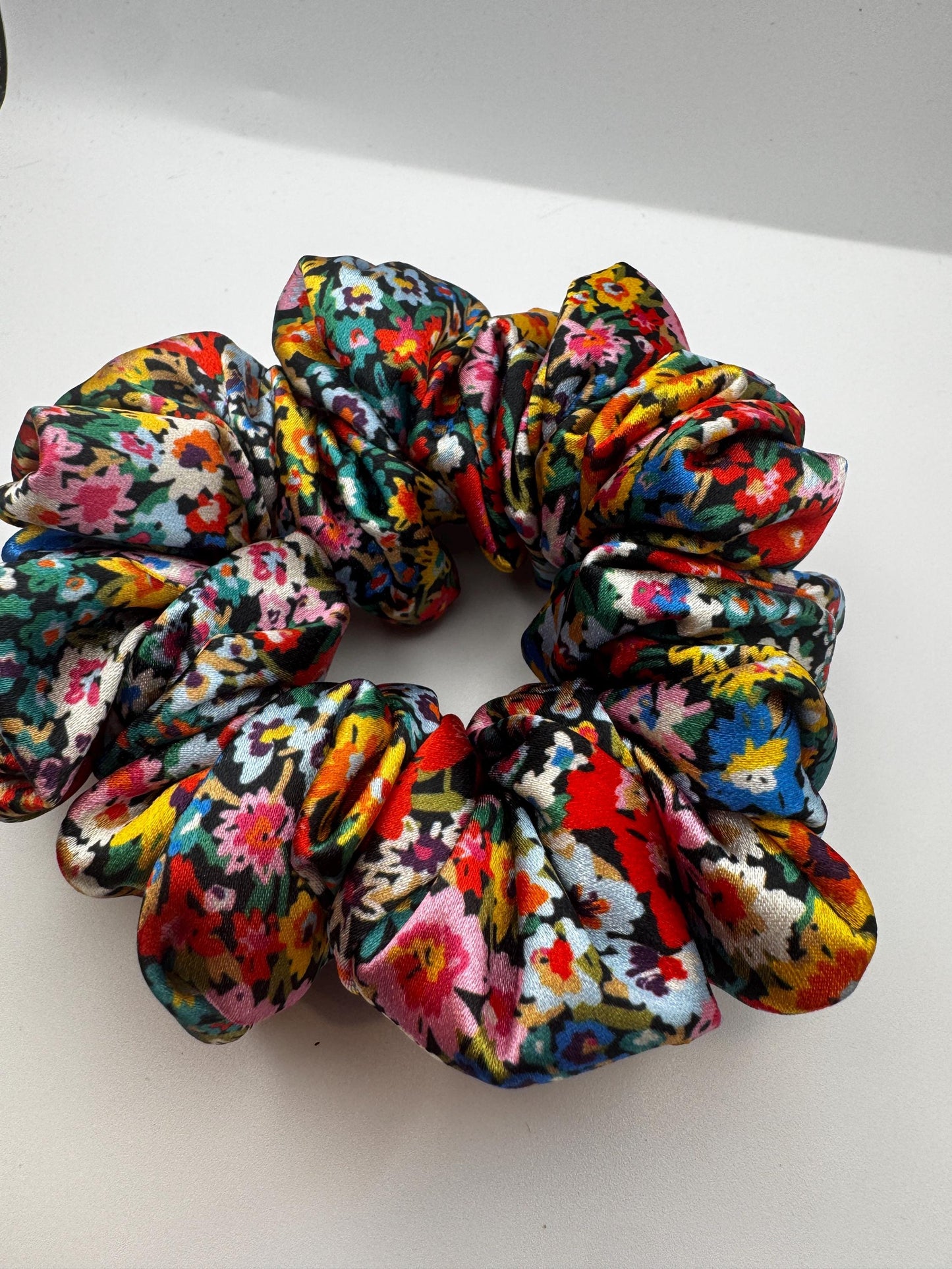 Bright Floral Medium Size Satin Scrunchie | Bridal Gifts | Bridesmaid Gift | Gifts for Her