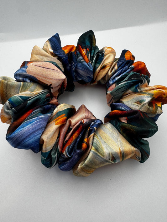 Painted Flower Botanical Plant Print Medium Size Satin Scrunchie | Bridal Gift | Bridesmaid Gift | Gifts for Her