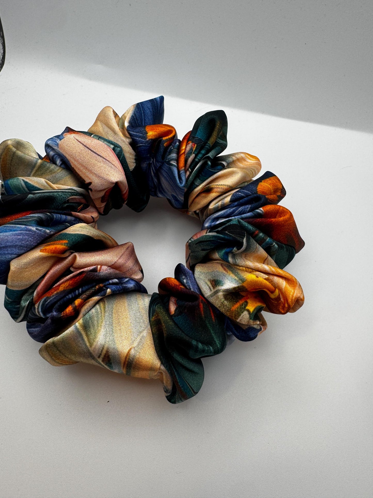 Painted Flower Botanical Plant Print Medium Size Satin Scrunchie | Bridal Gift | Bridesmaid Gift | Gifts for Her