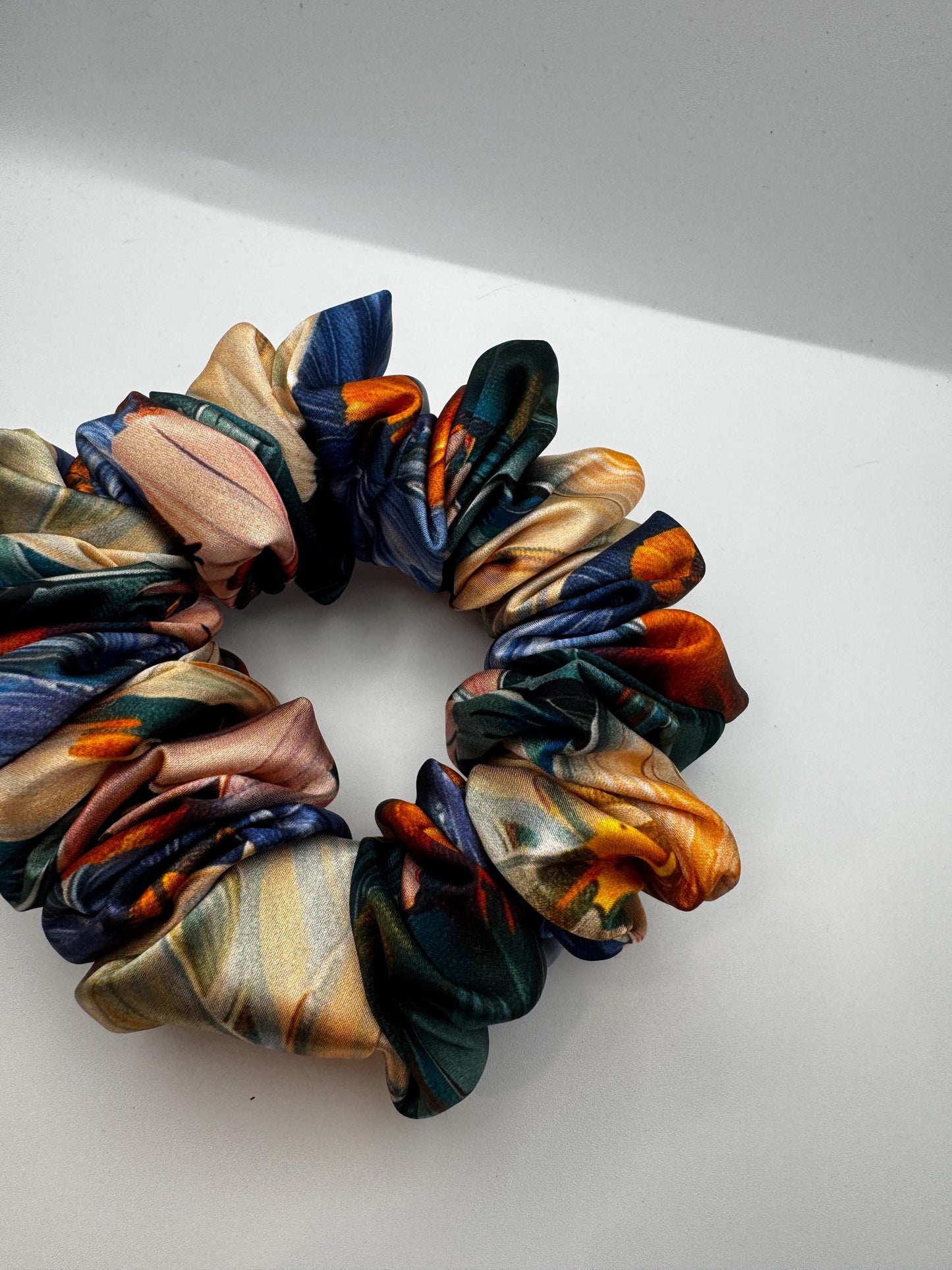 Painted Flower Botanical Plant Print Medium Size Satin Scrunchie | Bridal Gift | Bridesmaid Gift | Gifts for Her