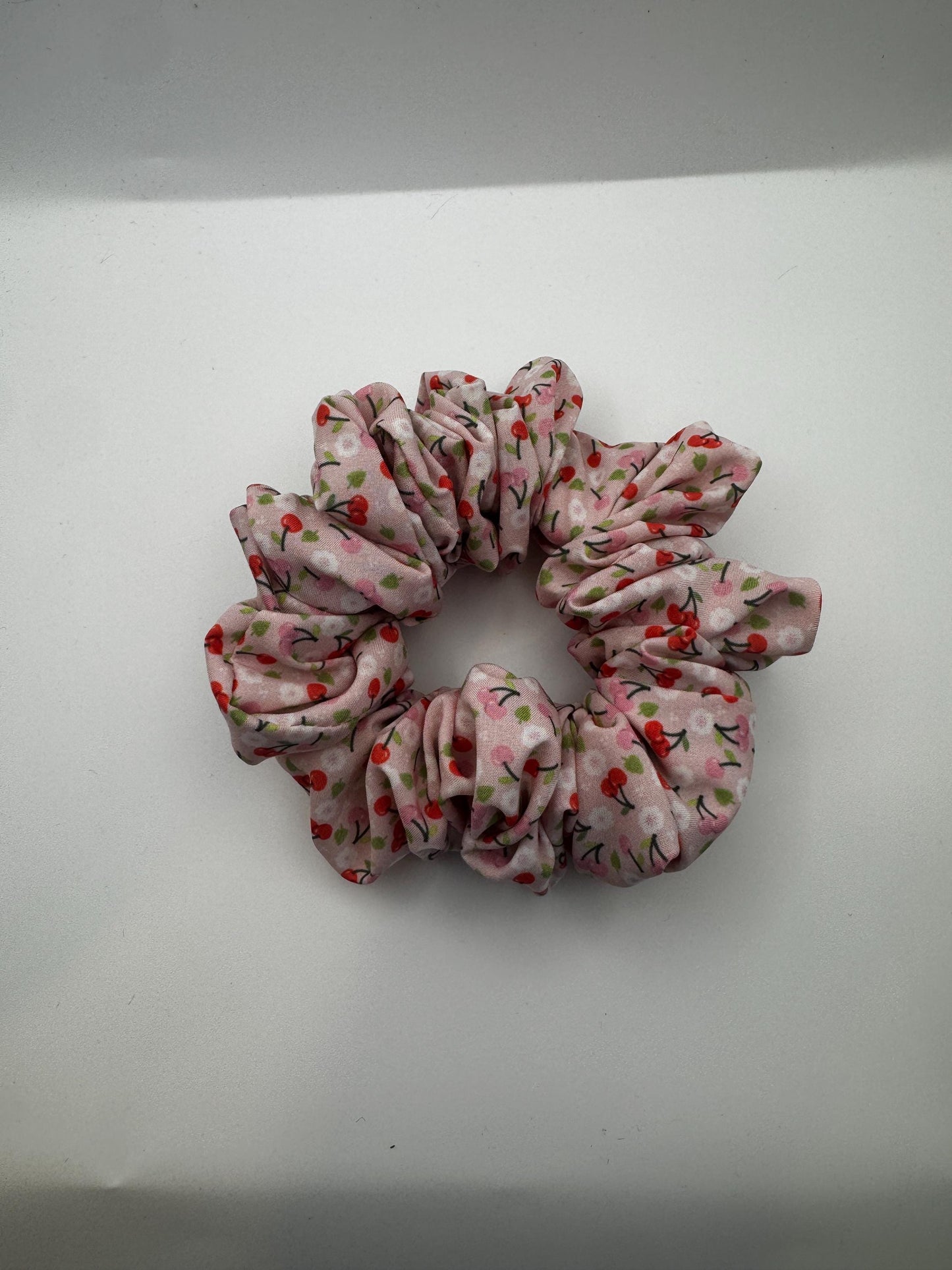 Pink and Red Cherry Medium Size Satin Scrunchie | Bridal Gifts | Bridesmaid Gift | Gifts for Her