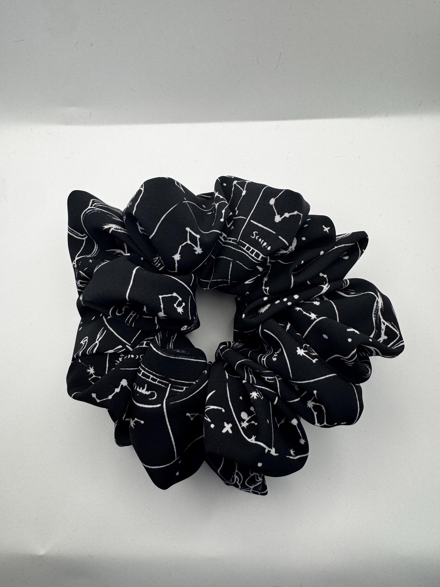 Celestial Moon and Star Black Zodiac Whimsigoth Oversized Jumbo XL Satin Scrunchie | Bridal Gift | Bridesmaid Gift | Gifts for Her