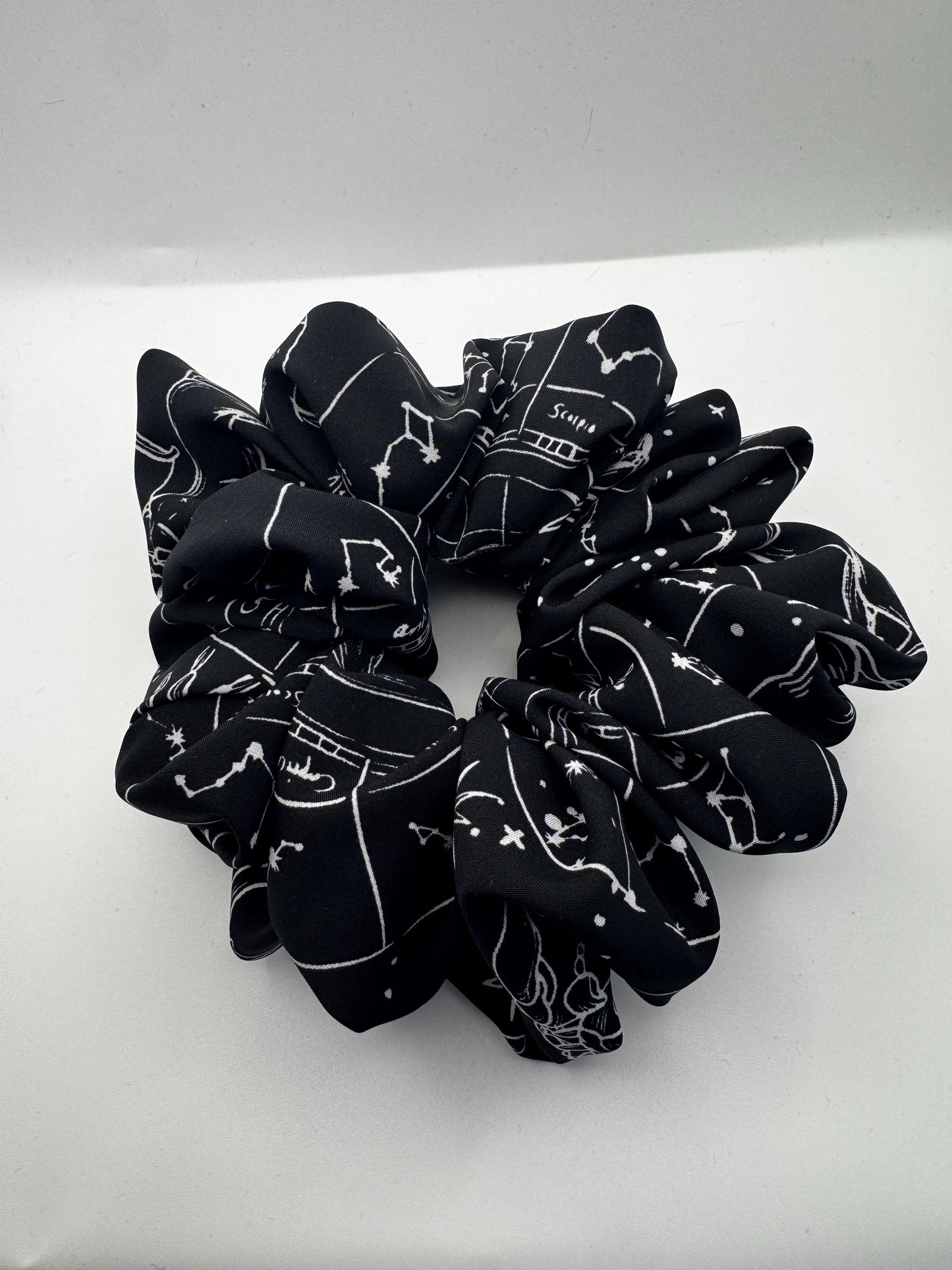 Celestial Moon and Star Black Zodiac Whimsigoth Oversized Jumbo XL Satin Scrunchie | Bridal Gift | Bridesmaid Gift | Gifts for Her
