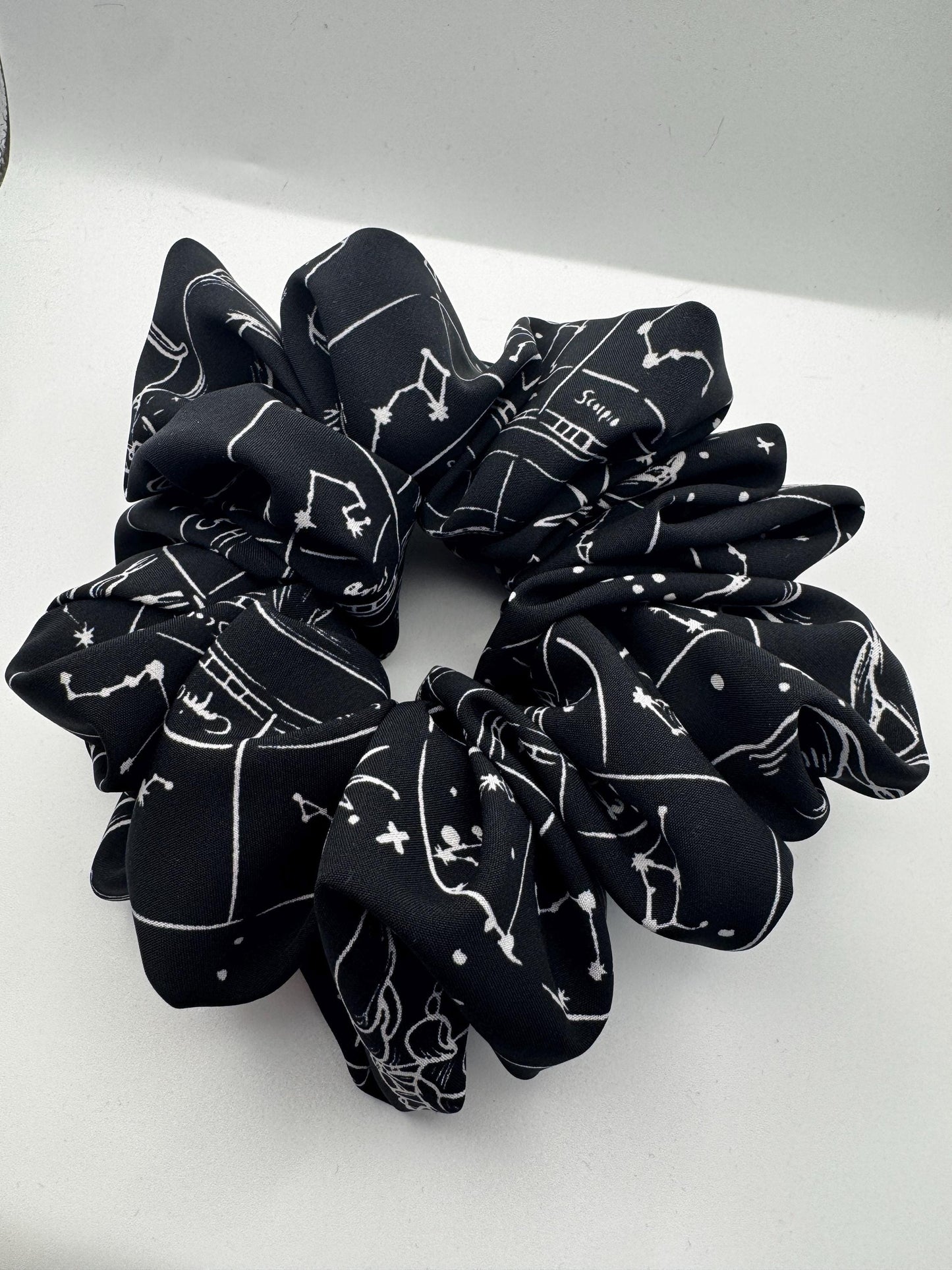 Celestial Moon and Star Black Zodiac Whimsigoth Oversized Jumbo XL Satin Scrunchie | Bridal Gift | Bridesmaid Gift | Gifts for Her
