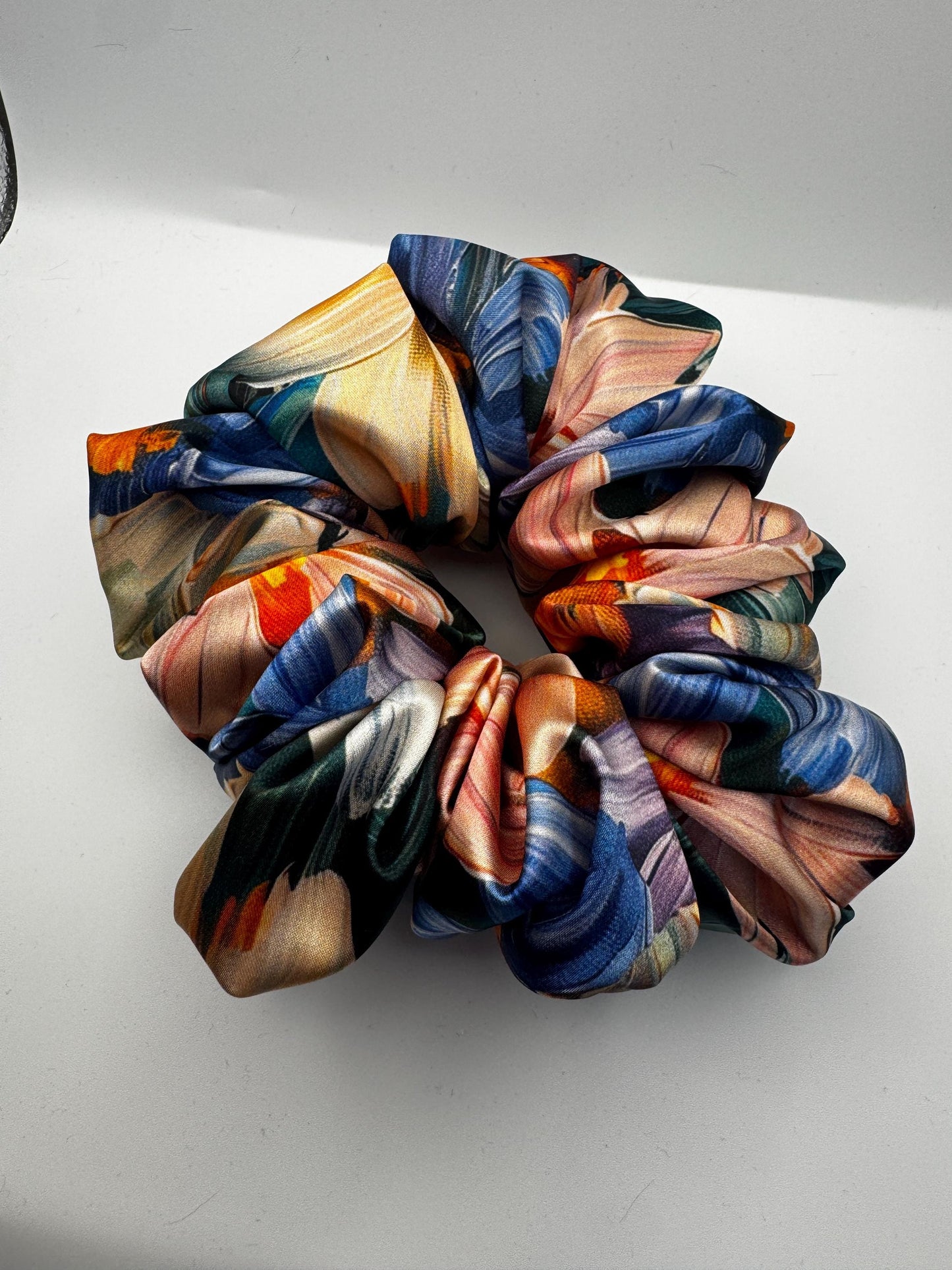 Painted Flower Botanical Plant Print Oversized Jumbo XL Satin Scrunchie | Bridal Gift | Bridesmaid Gift | Gifts for Her