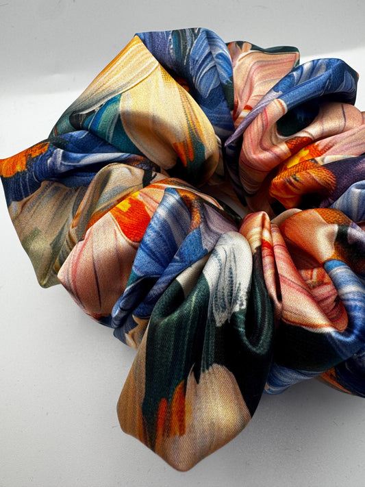 Painted Flower Botanical Plant Print Oversized Jumbo XL Satin Scrunchie | Bridal Gift | Bridesmaid Gift | Gifts for Her