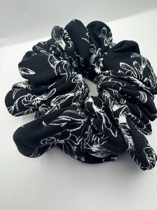 Black and White Botanical Plant Print Cottagecore Boho Oversized Jumbo XL Cotton Linen Scrunchie | Bridal Gift | Bridesmaid Gift