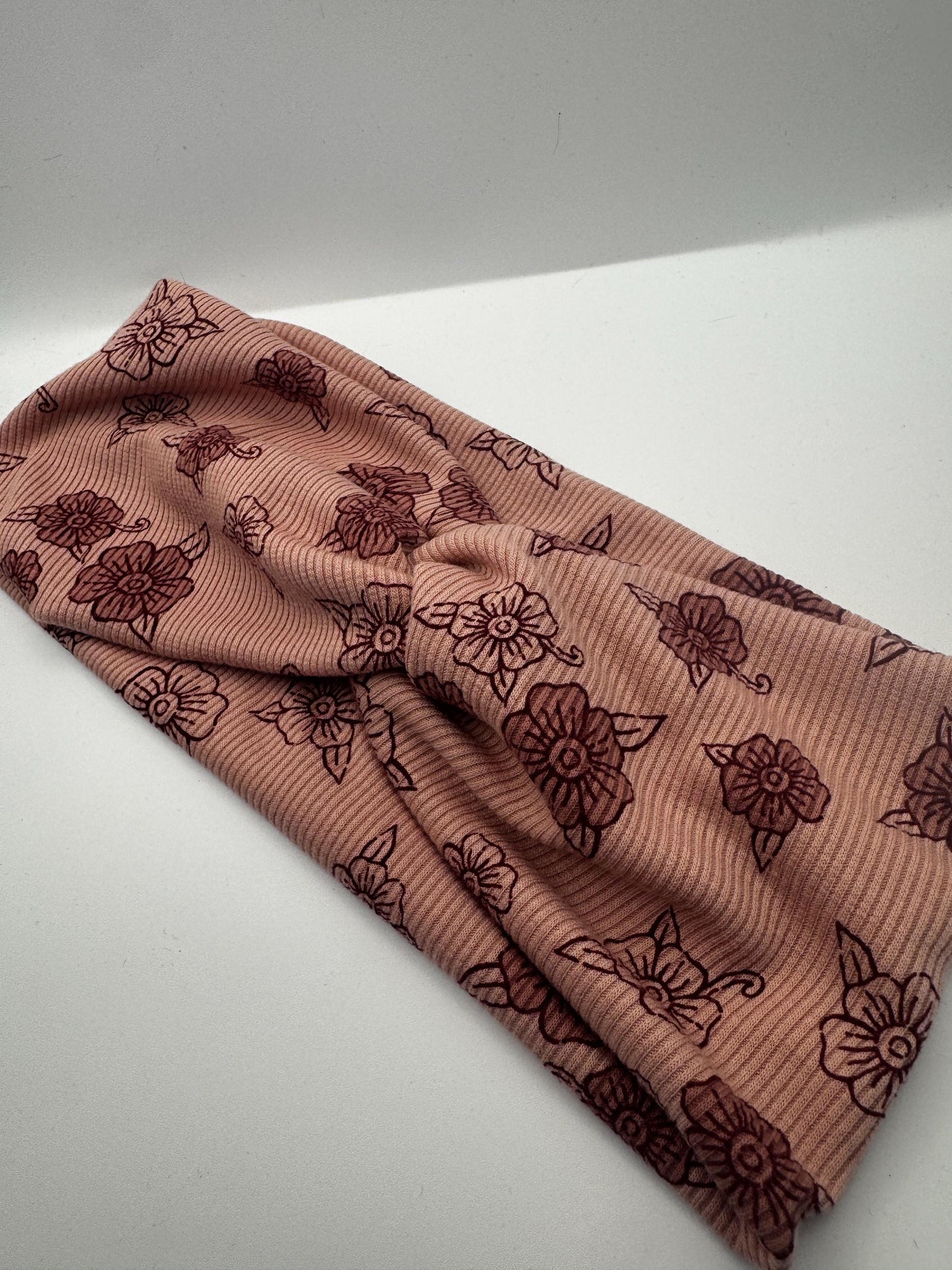 Rose Pink Floral Botanical Plant Print Boho Twist Headband | Soft Headband | Hair Wrap | Headband for Women and Girls