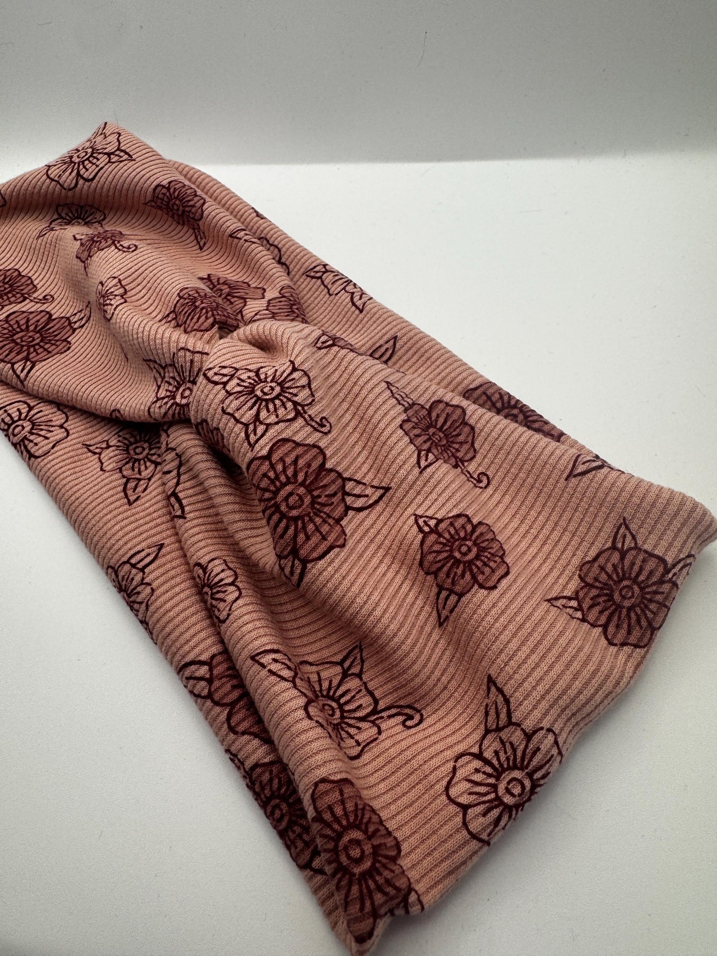 Rose Pink Floral Botanical Plant Print Boho Twist Headband | Soft Headband | Hair Wrap | Headband for Women and Girls