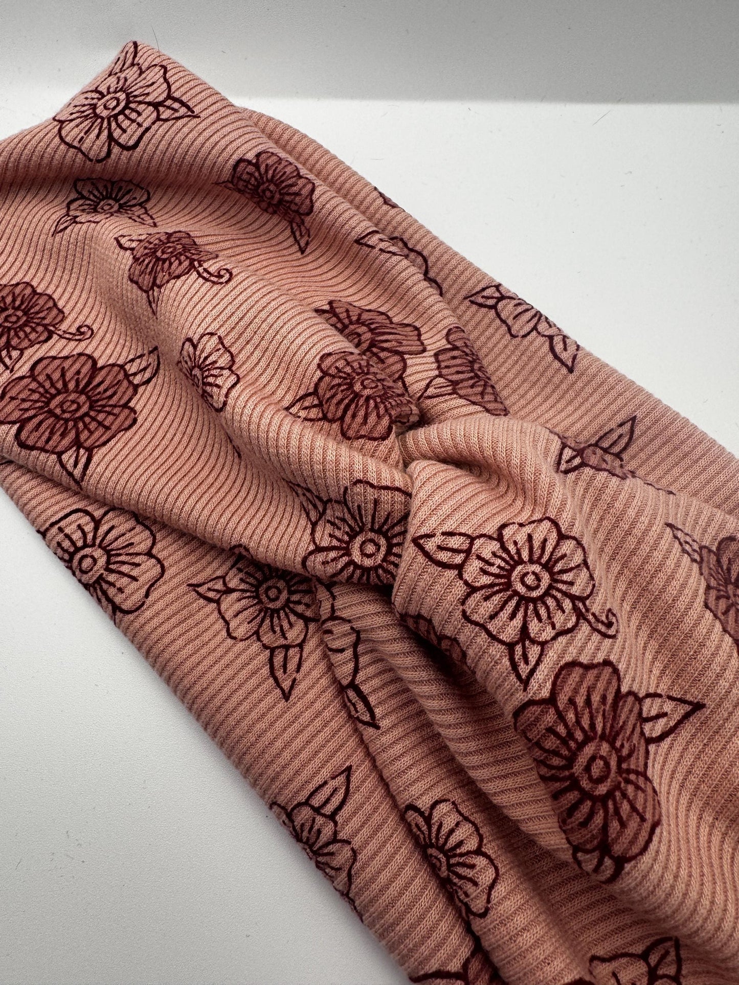 Rose Pink Floral Botanical Plant Print Boho Twist Headband | Soft Headband | Hair Wrap | Headband for Women and Girls