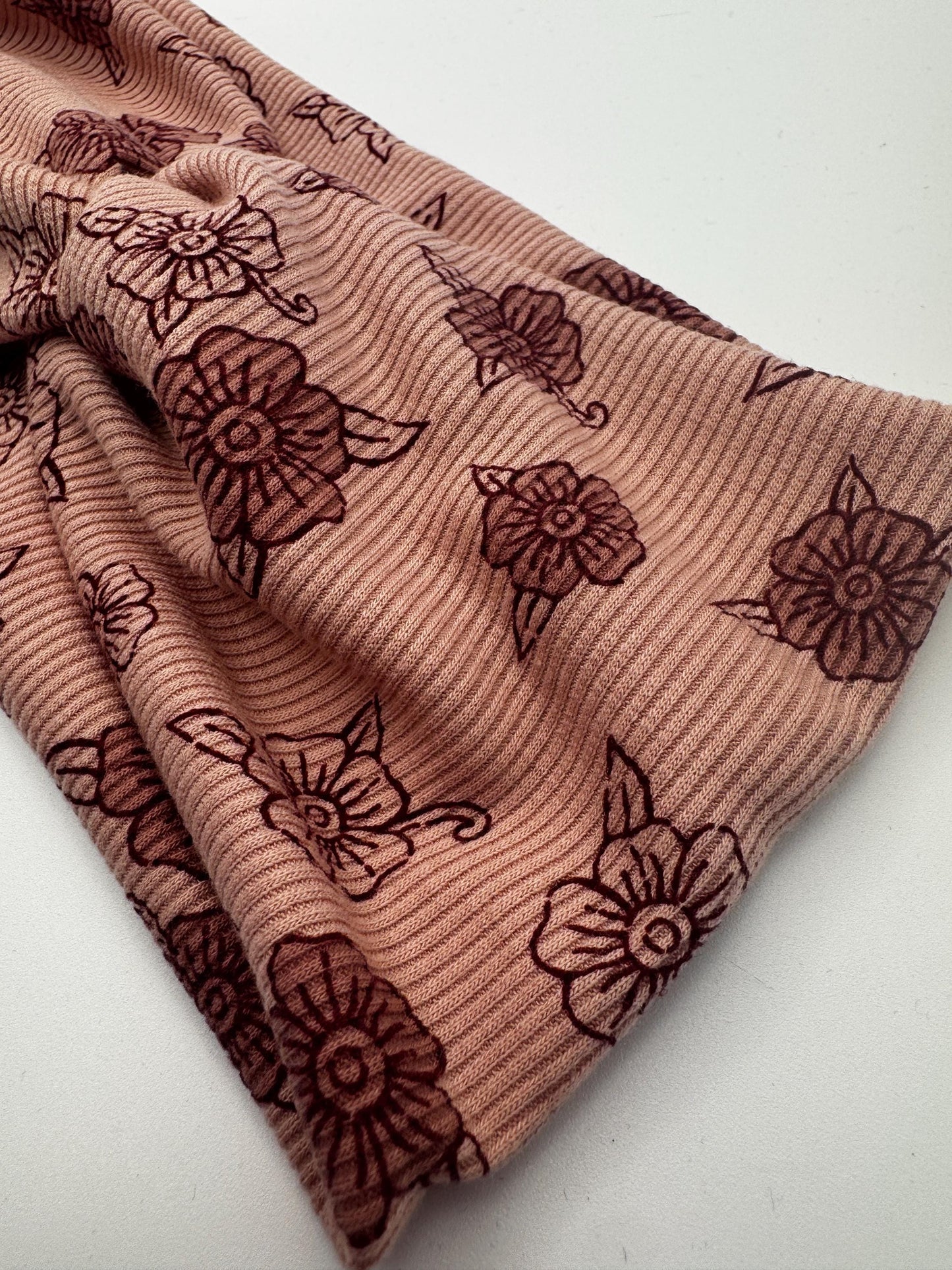 Rose Pink Floral Botanical Plant Print Boho Twist Headband | Soft Headband | Hair Wrap | Headband for Women and Girls