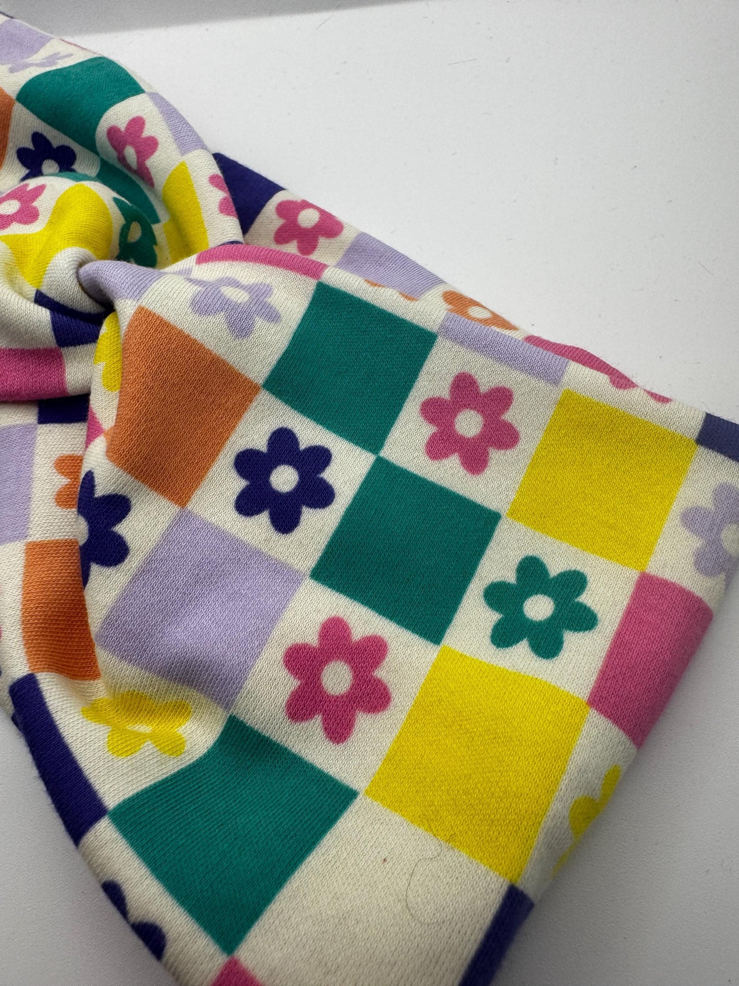 Retro Floral Checkerboard Twist Headband | Soft Headband | Hair Wrap | Headband for Women and Girls