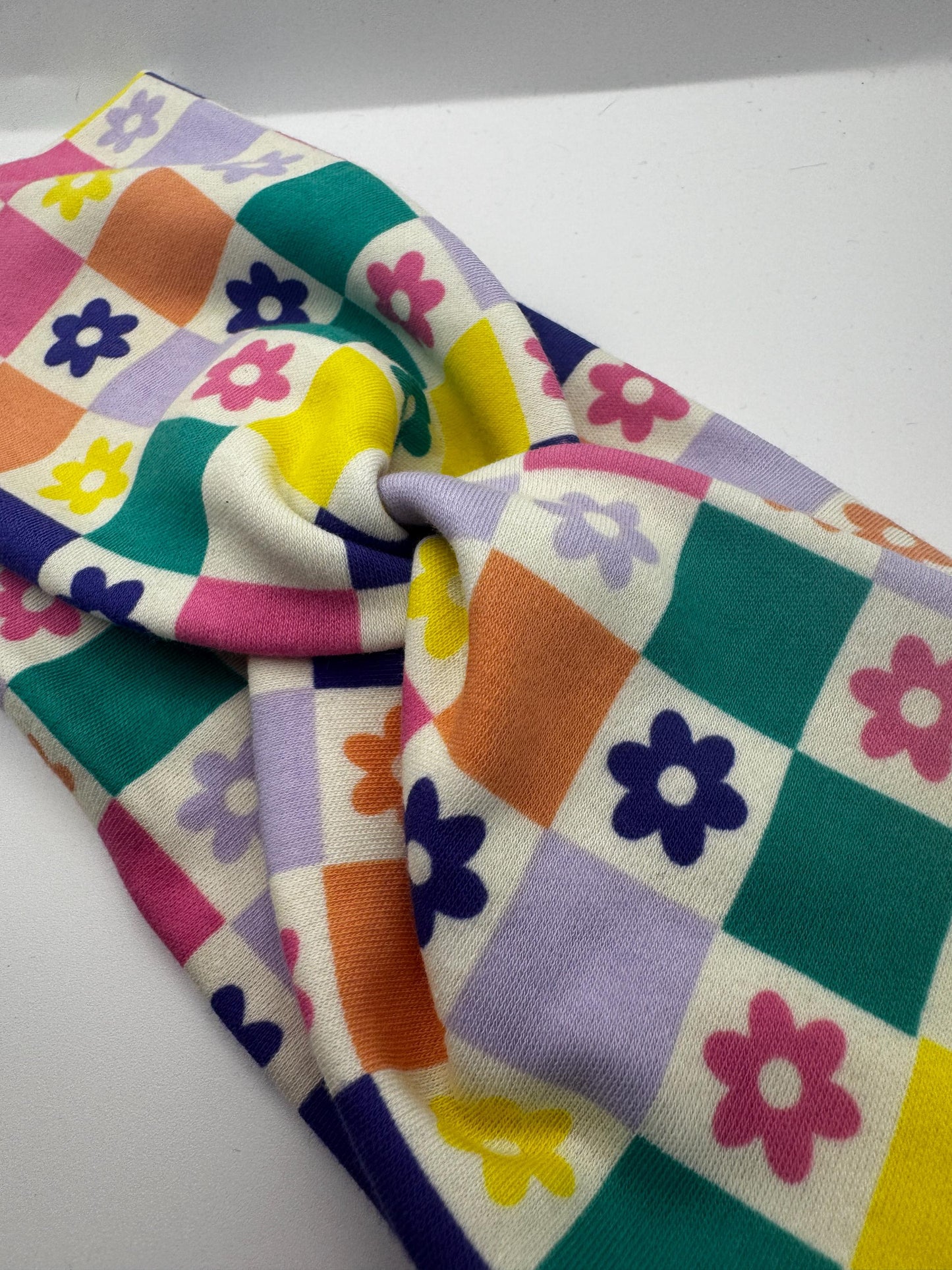 Retro Floral Checkerboard Twist Headband | Soft Headband | Hair Wrap | Headband for Women and Girls
