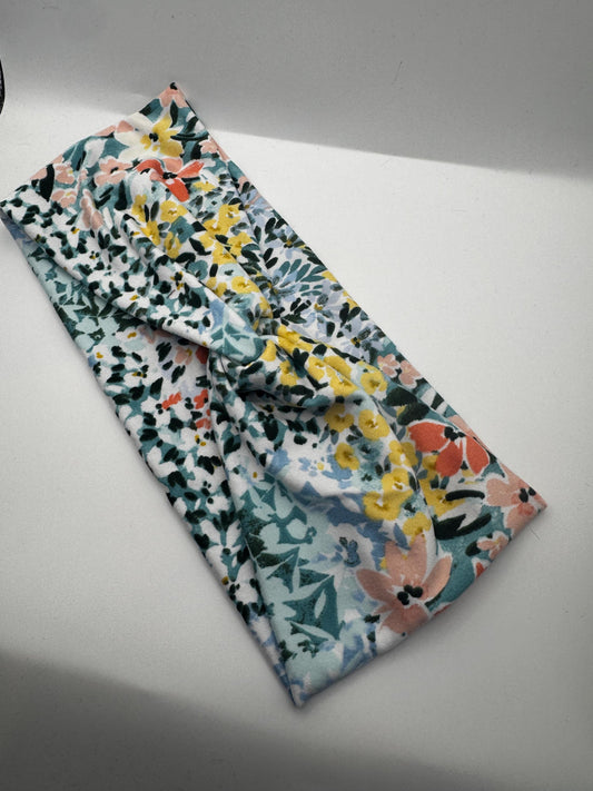 Watercolor Floral Botanical Plant Print Boho Twist Headband | Soft Headband | Hair Wrap | Headband for Women and Girls