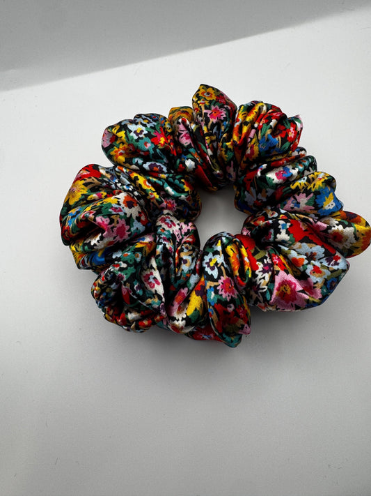 Bright Floral Medium Size Satin Scrunchie | Bridal Gifts | Bridesmaid Gift | Gifts for Her