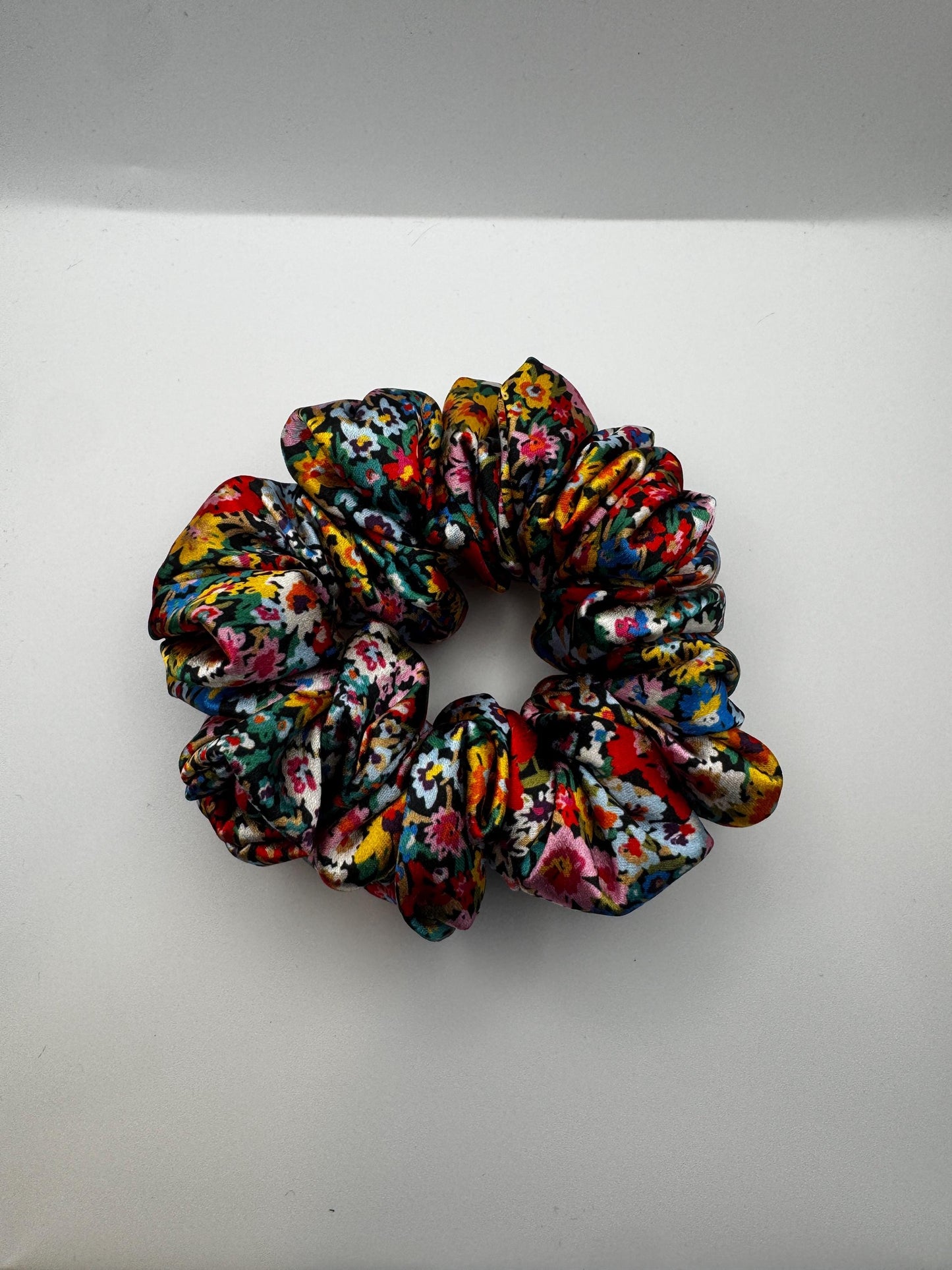 Bright Floral Medium Size Satin Scrunchie | Bridal Gifts | Bridesmaid Gift | Gifts for Her