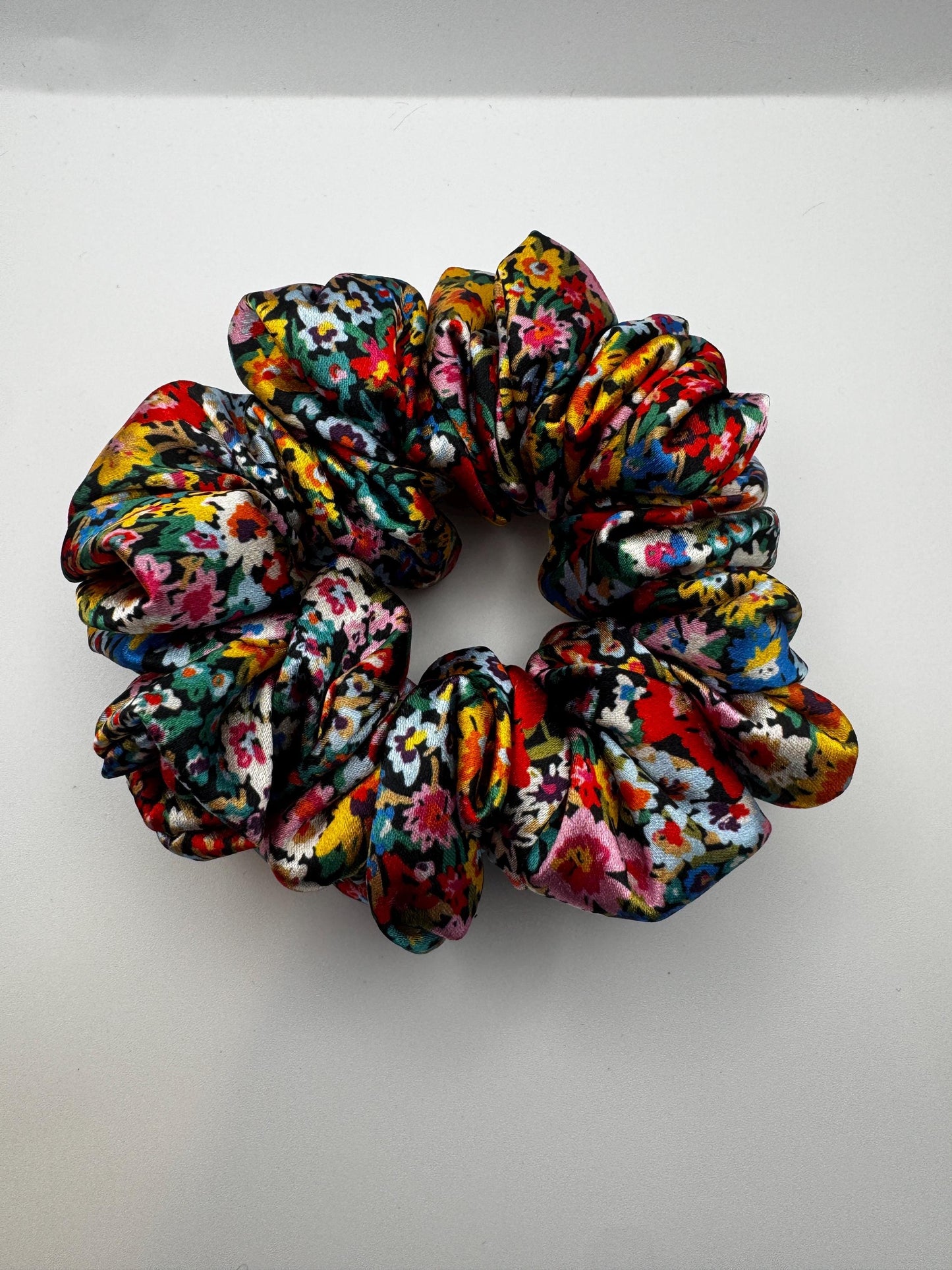 Bright Floral Medium Size Satin Scrunchie | Bridal Gifts | Bridesmaid Gift | Gifts for Her