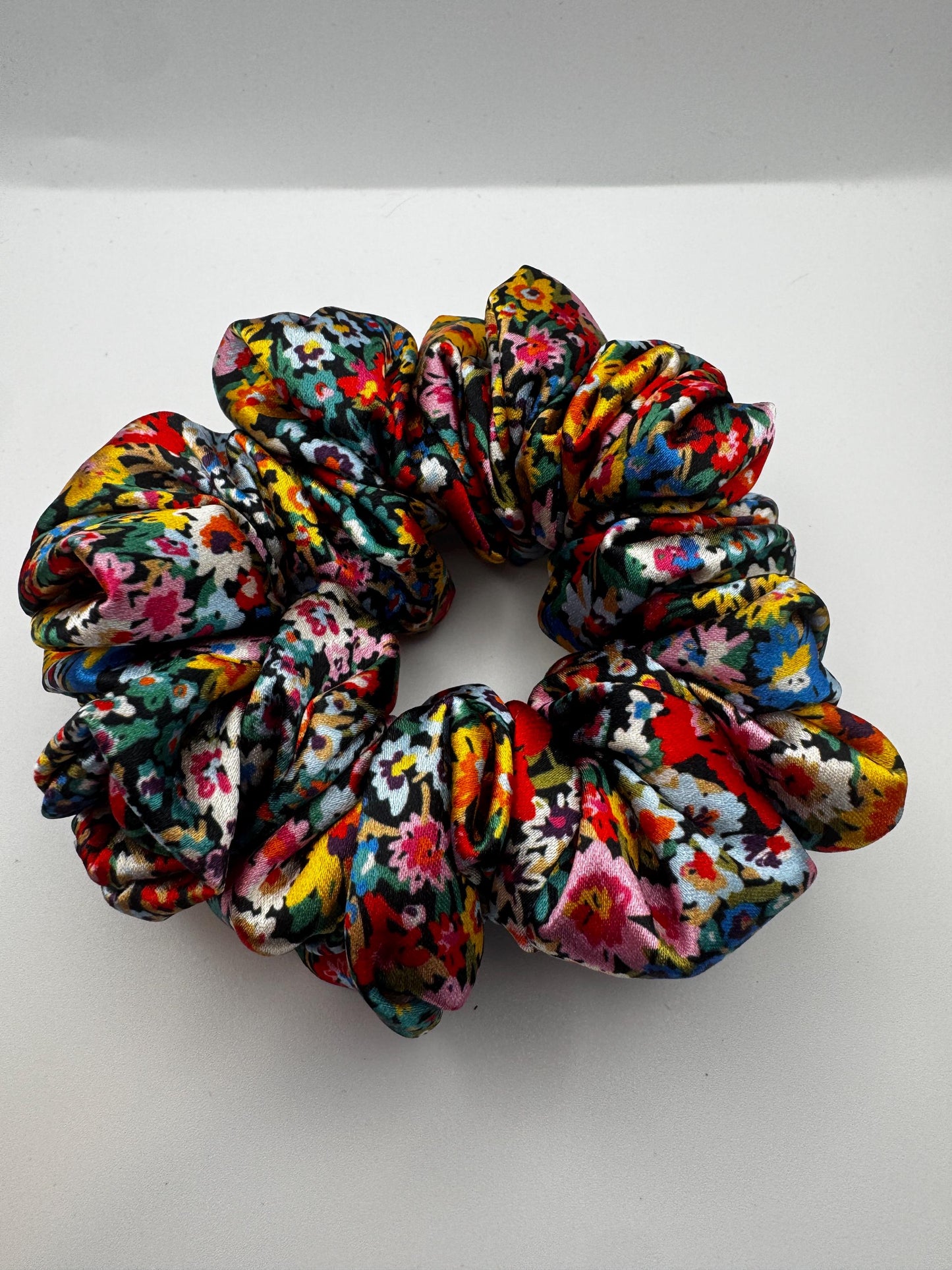 Bright Floral Medium Size Satin Scrunchie | Bridal Gifts | Bridesmaid Gift | Gifts for Her
