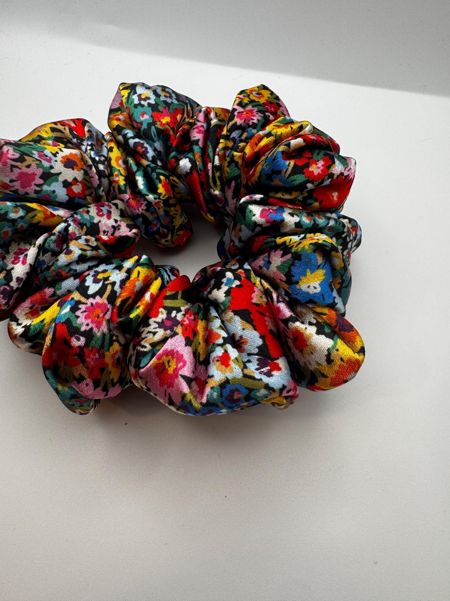 Bright Floral Medium Size Satin Scrunchie | Bridal Gifts | Bridesmaid Gift | Gifts for Her