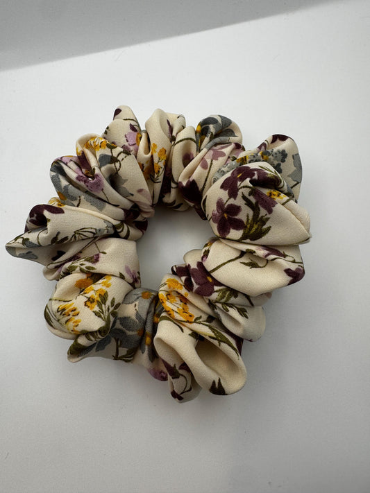 White and Purple Floral Cottagecore Coquette Medium Size Satin Scrunchie | Bridal Gift | Bridesmaid Gift | Gifts for Her