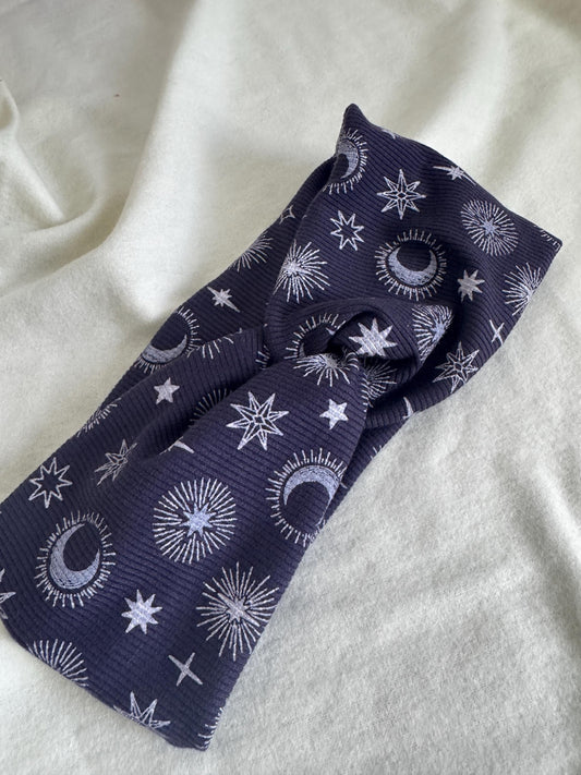 Purple Celestial Moon Star Print Headband | Hard Headband | Hair Wrap | Headband for Women and Girls