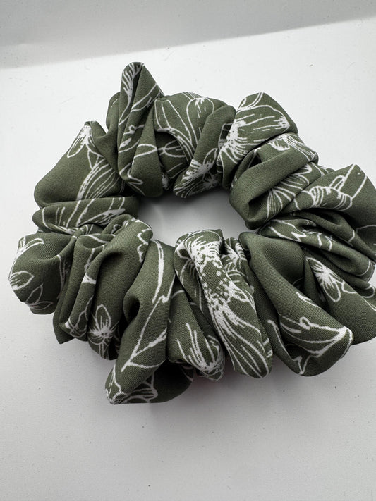 Sage Green Botanical Plant Print Cottagecore Regular Medium Size Satin Scrunchie  | Bridal Gift | Bridesmaid Gift | Gifts for Her